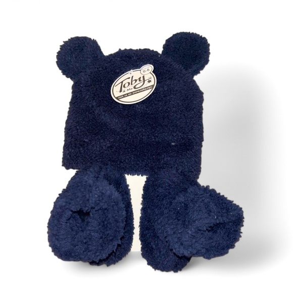 Toby & Me Dark Navy Blue Plush Baby Hat and Bootie Set - Picture 1 of 6